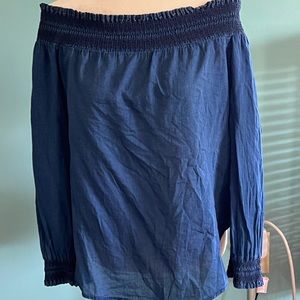 MICHAEL KORS Navy Blue Off The Shoulder 3/4 Sleeve Blouse Size Large